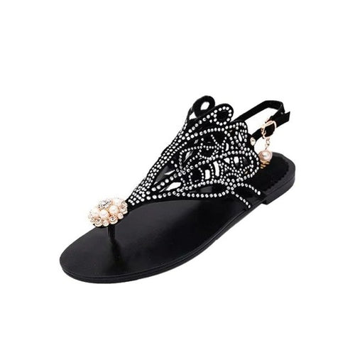 Vintage Women Flats Rhinestone Footwear Heel Anti