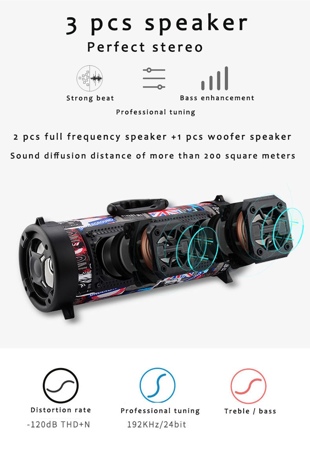 Portable Bluetooth Speaker Column Wireless Speaker Music Stereo