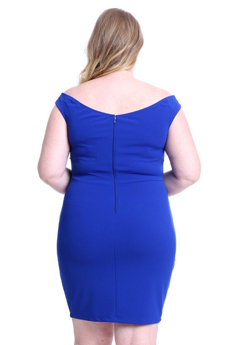 Techno Crepe Off The Shoulder Plus Size Mini Dress