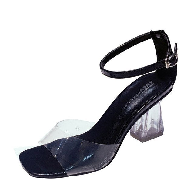 Fashion Women Transparent Sandals Ankle High Heels