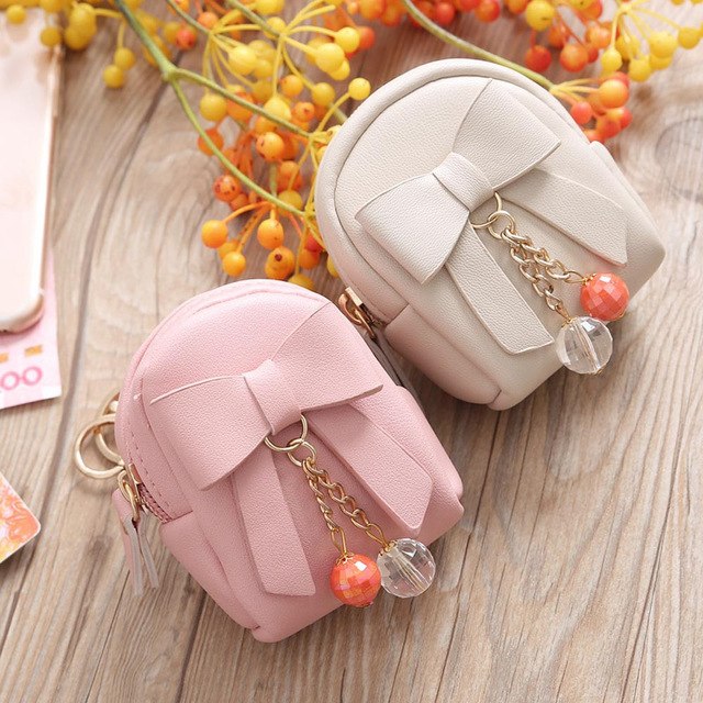 Small Purse Women lovely Bow Zipper Key Bag Short